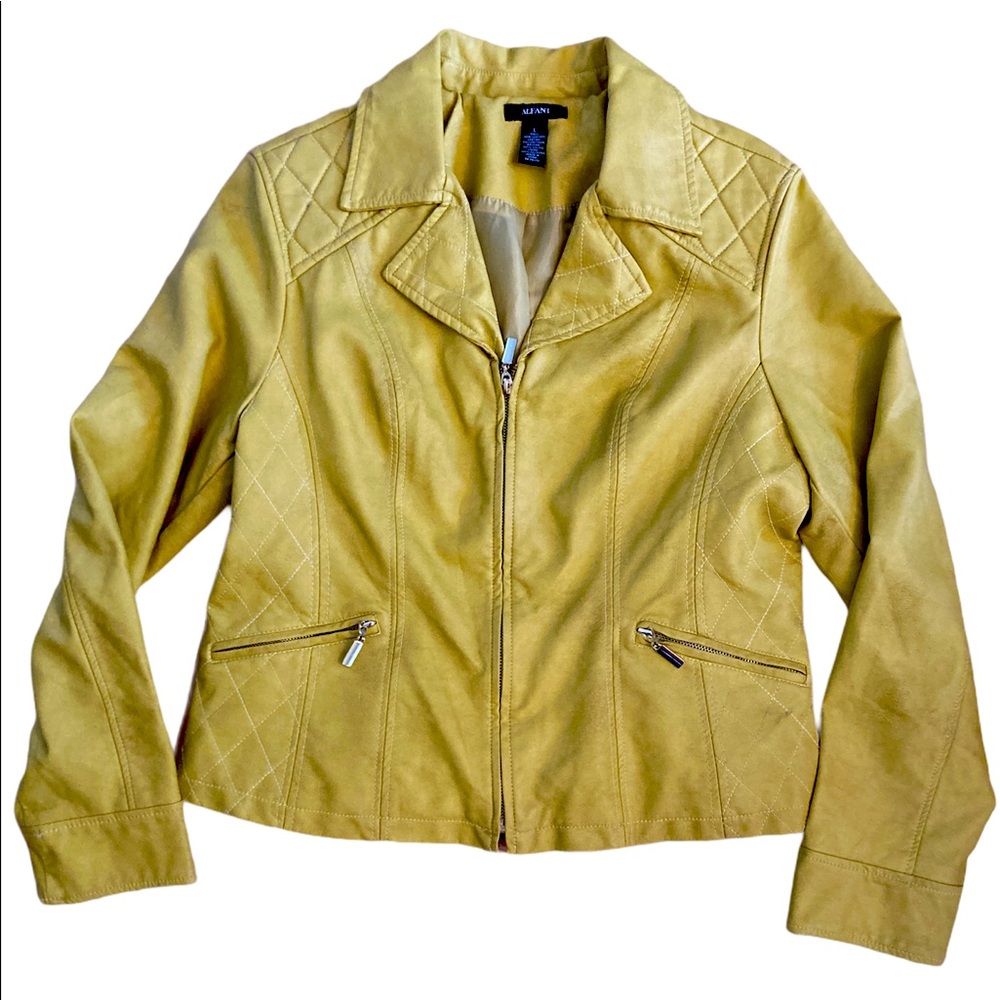 Alfani faux leather spiced yellow Moto jacket. NWT
